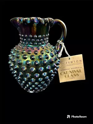 Buy Vintage Fenton Black Amethyst Carnival Glass Hobnail Ruffled Pitcher RARE USA • 137.57£