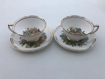 Buy Fenton Fine China Cups & Saucers X2 Decorative Fruit Pears Plums. Gilt Edged • 20£