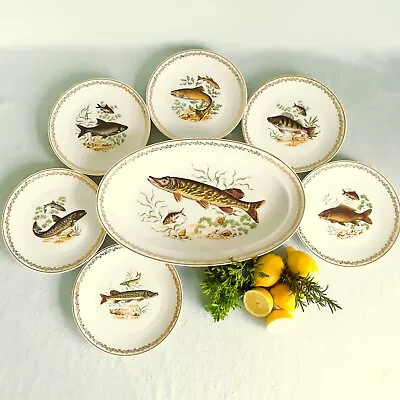 Buy Limoges Fish Dinnerware Set. SIX Fish Dinner Plates And Fish Platter. Porcelain • 239.32£