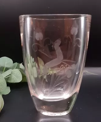 Buy Vintage Mid Centuary Strombergshyttan Swedish Crystal Vase With Engraved Deer • 42£