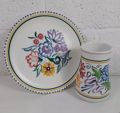 Buy Vintage Poole Pottery Handpainted 6.5  Floral Vase & Traditional Ware 10  Plate • 12.99£