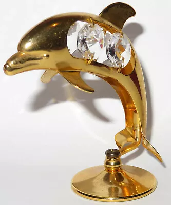 Buy Gold Coloured Glass Crystal Gem Dolphin Ornament Adjustable Stand Animal Figure • 4.99£