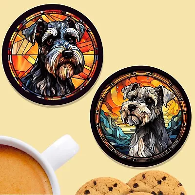 Buy Pet Dog Coasters, Stained Glass Effect Print Miniature Schnauzer Set Of 2,  Mats • 6.75£