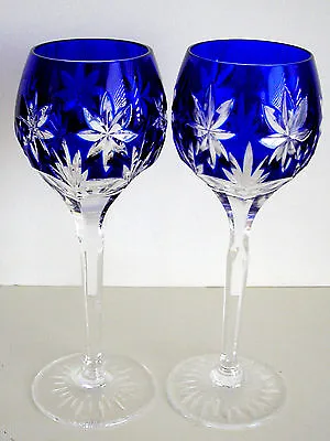 Buy 2 Ajka Star Of Midnight Cobalt Blue Cased Cut To Clear Crystal Wine Goblets • 156.17£