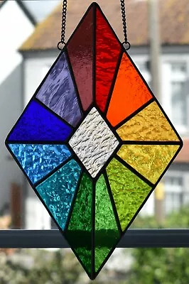 Buy Stained Glass Diamond Rainbow Suncatcher Panel Geometric Handmade In England • 78£