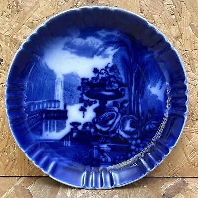 Buy Antique Blue Flow Ware Porcelain Plate - Waterfall & Flower Rose Urn 24cm • 4.99£