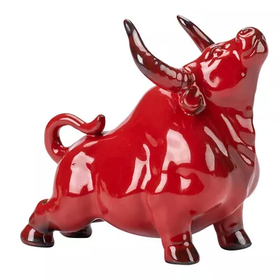 Buy Red Ceramic Bull Figurine Ornament Sculpture Table Decor For Living Room Office • 15.99£