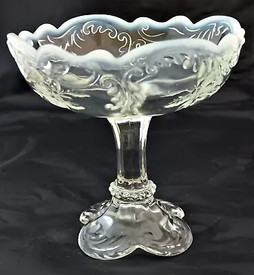 Buy Vintage Pressed Glass Pedestal Compote Opalescent Edge MCM (B2) • 19£