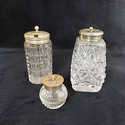 Buy Vintage Glass Cruet Set Metal Tops Sugar Shaker Mustard Pepper Cut Glass • 19.95£
