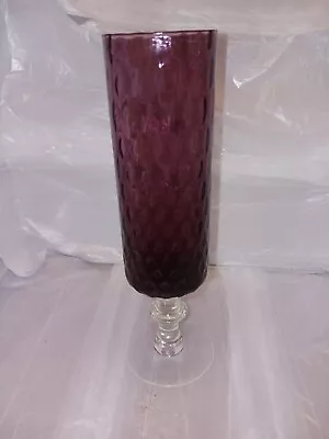 Buy Amethyst Checkerd 10in Art Glass Pedistal Vase • 5.75£