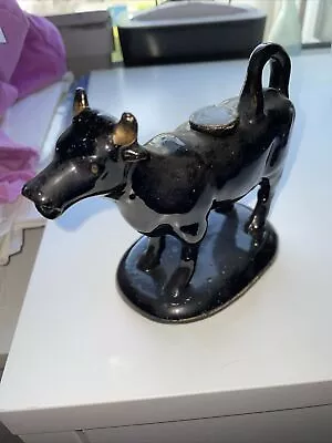 Buy Antique Black And Gold Jackfield Pottery Cow Milk Jug / Creamer • 10£