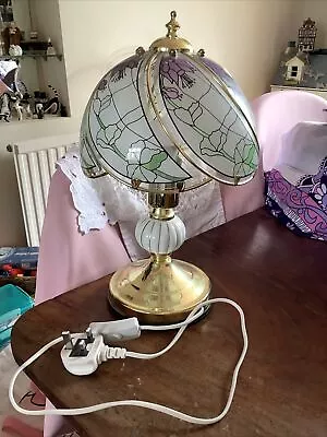 Buy Vintage Floral  Flower Glass Panel Brass Tone Bedside Table Lamp 38cm Approx • 1.99£
