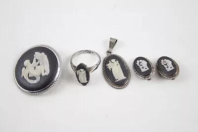 Buy Wedgwood Sterling Silver Jewellery Black Jasperware Ring Brooch X 5 (10g) • 0.99£