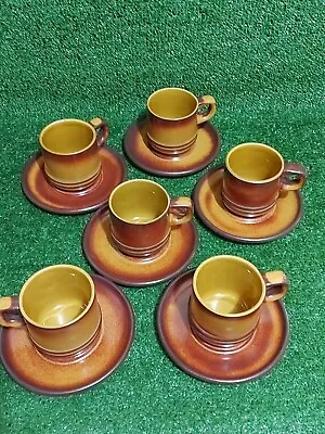 Buy Vintage T G Green England Pottery X6 Brown Tea/Coffee Cups & Saucers Set 12pcs • 19.99£