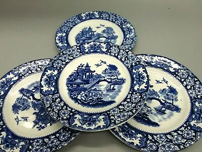 Buy Vintage Olde Alton Ware 4 Blue-White Breakfast Plates Pagoda England • 12.50£