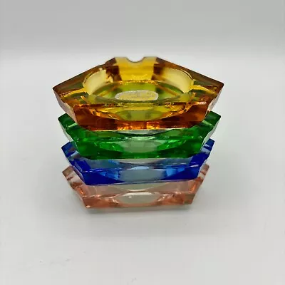 Buy Vintage Czech Bohemia Set 4 Coloured Glass Triangled Stackable MCM Ash Trays • 14.99£