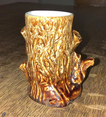 Buy Vintage Treacle Glazed New Devon Pottery Tree Trunk Posy Pot 8cm High • 2.95£