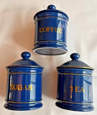 Buy 3 X Hornsea Pottery Regency Blue Storage Containers, Tea, Coffee, And Sugar • 15£