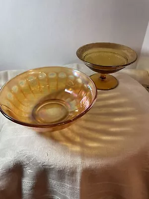 Buy Vintage Depression Glass Lot Of 2 Bowls One Is Pedestal • 19.07£