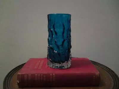 Buy 1970s Whitefriars Glass Geoffrey Baxter -Textured Cylindrical Bark Blue Vase 6” • 65£