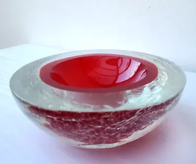 Buy Crackled Thick Heavy Glass Overlay Bowl/ Italian Mid Century Murano Somerso Dish • 220£