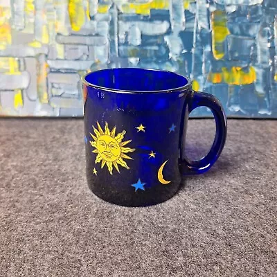 Buy Vintage Libbey Cobalt Blue Celestial Sun Glass Coffee Tea Mug Moon Stars USA • 41.27£
