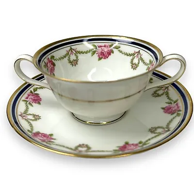 Buy VTG C. Ahrenfeldt  Limoges Porcelain Double Handled Cream Soup Bowl & Saucer • 19.44£