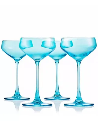 Buy Godinger Set Of 4 Sheer Blue Colored Coupes European Crystal Wine Glasses, 8 Oz • 27.80£