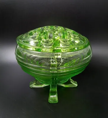 Buy Vintage Green Glass Sowerby Footed 'Rose Bowl' Pattern #2652 With Frog • 23.35£