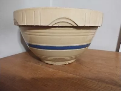 Buy Antique Blue & White Bands Yellow Ware Bowl Farmhouse Bowl Nice! • 26.56£