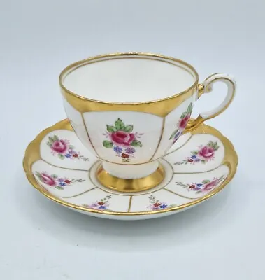 Buy Tuscan Fine English Bone China Gilded Cup & Saucer Roses Cartouches • 35£