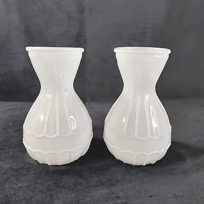 Buy Vintage Posey Vases X2 Small White Pressed Glass • 9.99£