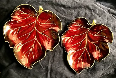 Buy VINTAGE - Carlton Ware ROUGE ROYALE Pair Of Nesting Ruby/Gilt Leaf Dishes - USED • 20£