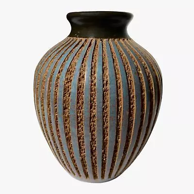 Buy Studio Art Pottery Sgraffito Vase Signed Textured Gourd Underglaze Pottery • 43.72£