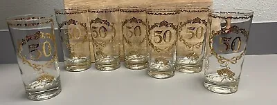 Buy Vintage Lotus Glassware 50th Anniversary/Birthday Gold Trim Tumblers MCM Set  • 28.46£