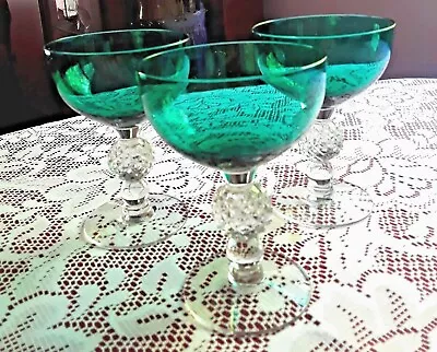 Buy Vintage 1930s Emerald Green Morgantown Golf Ball Champagne/Tall Sherbet Glasses • 25.06£