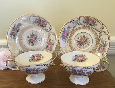Buy PAIR Of Footed Demitasse Cups & Saucers Queen's Bouquet By Rosenthal Of Germany • 52.18£