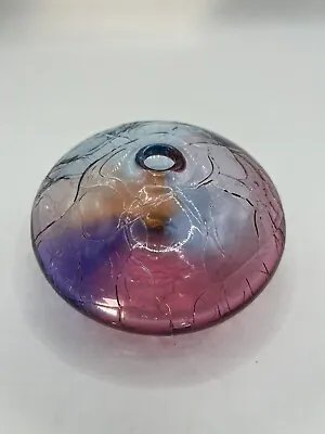 Buy BUZZ BLOGETT Crackle Art Glass Vase/Oil Lamp Base Pink Purple Blue Signed 1992 • 45.69£
