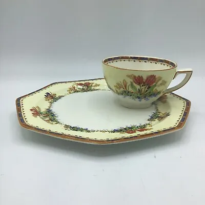 Buy Crown Ducal Ware Tea Cup And Snack Plate Tulip Pattern Floral Red Yellow Blue • 11.38£