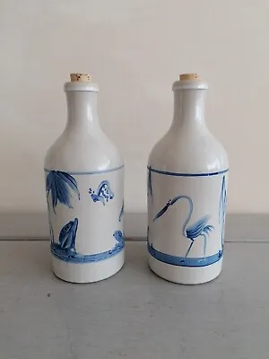 Buy 2 X M.K.M German Hand Painted Stoneware Bottles 0.5L Vintage 1960's Pond Scenes • 24.50£
