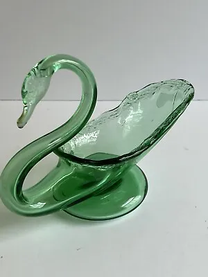 Buy Green Swan Trinket Dish Art Glass 8.5 X 6  Vintage Hand Blown MCM • 9.56£