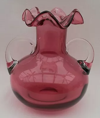 Buy Vintage Hand Blown Cranberry Glass Vase In Excellent Condition  • 14.99£