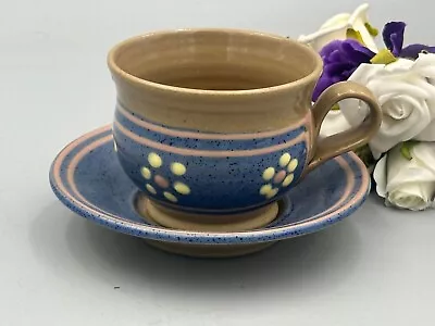 Buy Aysgarth Pottery N.Yorks Handled Flower Design Studio Pottery Tea Cup And Saucer • 11.89£