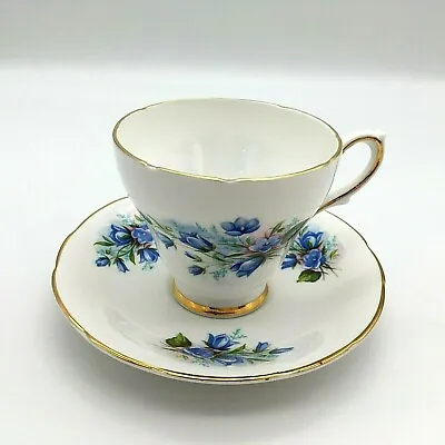 Buy Sutherland Fine Bone China Tea Cup & Saucer Blue Flowers Made In England • 14.13£