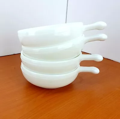 Buy 4 Glasbake White Milk Glass Soup Dessert Bowls Dishes With Handles Oven Proof  • 15£