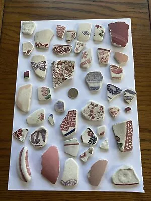 Buy Scottish Sea Pottery Pinks Purples Patterned Pieces X 42 Beach Finds 235g Crafts • 5.99£
