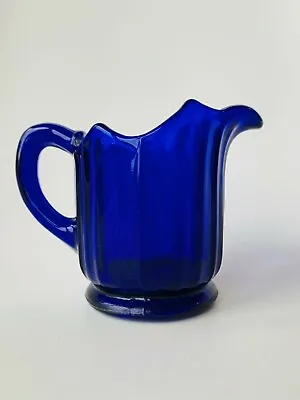 Buy Vintage Cobalt Blue Pressed Glass Jug • 19.99£