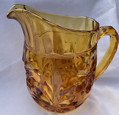 Buy Vintage Amber Glass Jug Pitcher Art Deco  Sunflower Flower Design Retro Yellow • 20£