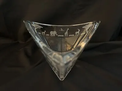 Buy Vintage Retired Mikasa Art Glass Triangle Dish Etched Safari Animals • 20.79£