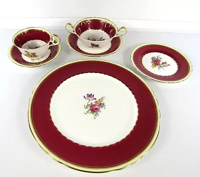 Buy 24 Pc. Set Of 4, Aynsley Bone China Floral Spray Red Band 7473 W 3 Salad Plate • 104.31£